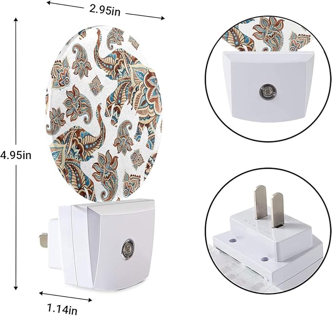 EKOBLA Tribal Elephant Night Lights Plug into Wall Boho Elephant LED Dusk to Dawn Plug-in Nightlights Auto Sensor for Home Indoor Bathroom Hallway Kitchen