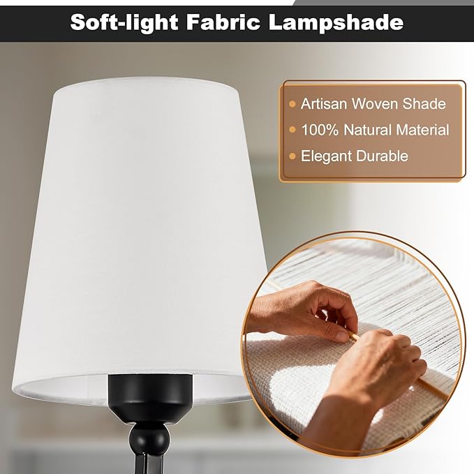 Matte Black Bathroom Light Fixtures, 2-Light Vanity Lights, Bathroom Lighting Fixtures Over Mirror with Flared White Fabric Shade, Modern Wall Sconce for Mirror Hallway Bedroom Living Room(ETL Listed)