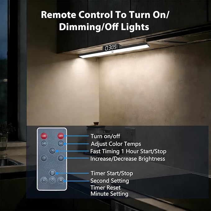 Under Cabinet Lighting with Remote & Timer,Closet Lights Motion Sensored Rechargeable 5000mAh Battery 300LM Kitchen Under Counter Lights 72 Led Magnetic Light Bar Makeup Mirror Lights(Black)