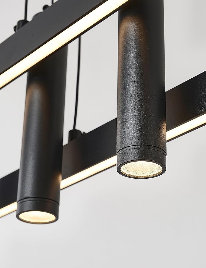 Modern Black Linear Pendant Lights Kitchen Island Lighting Minimalist Led Chandeliers Pool Table Light Dimmable Ceiling Hanging Light Fixture Dining Room with Remote Control (47in)