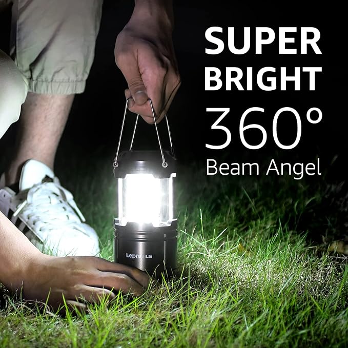 Lepro LED Camping Lanterns Battery Powered, Collapsible, IPX4 Water Resistant, Outdoor Portable Lights for Emergency, Hurricane, Storms and Outages