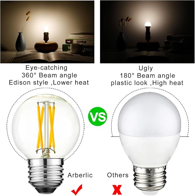 Arberlic G16.5 Light Bulb dimmable,4W E26 LED Bulb Equivalent 40 watt e26 Bulb,Neutral White 4000K,400lm,CRI>85,AC120V,Edison Style,Clear Glass,Flicker Free,Pack of 6