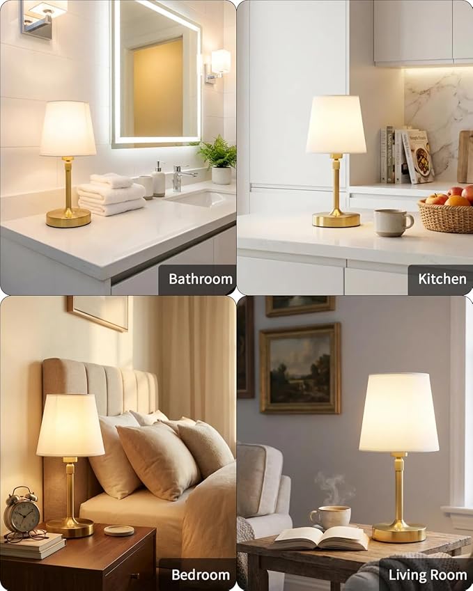 Cordless Table Lamp Rechargeable Touch Gold Mini Small Lamp Adjustable Height 5200mAh Battery Operated with Stepless Dimming Function for Bedroom Nightstand Bathroom Kitchen Counter Home Decoration