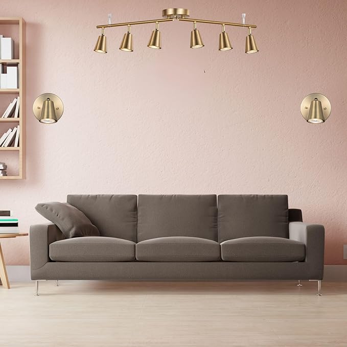 1-Light Track Light Modern Ceiling Spotlights with Matte Brass,2 Packs Adjustable Wall Mount Directional Spot Lights for Bedroom Living Room Hallway Kitchen