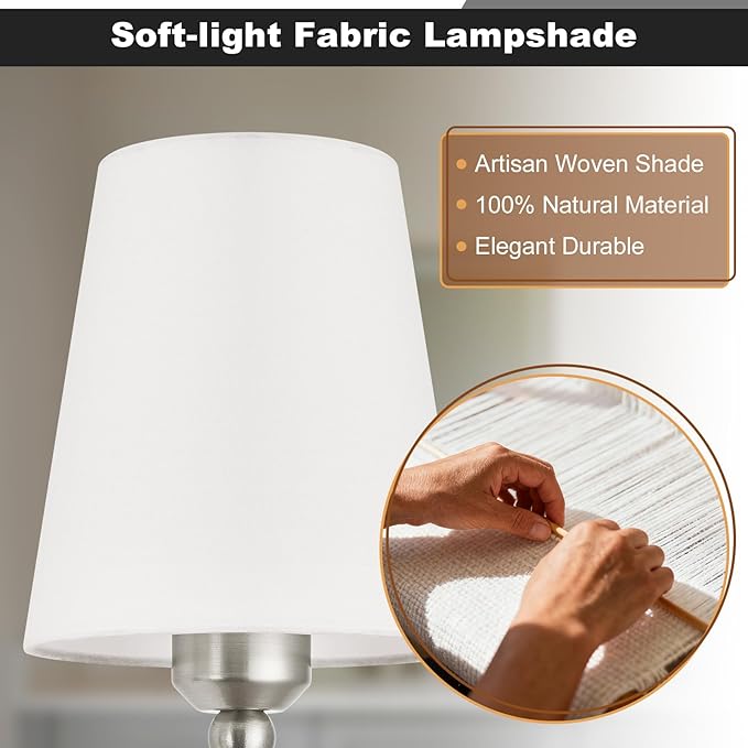 Brushed Nickel Bathroom Light Fixtures,6-Light Vanity Lights,Bathroom Lighting Fixtures Over Mirror with Flared White Fabric Shade,Modern Wall Sconce for Mirror Hallway Bedroom Living Room(ETL Listed)