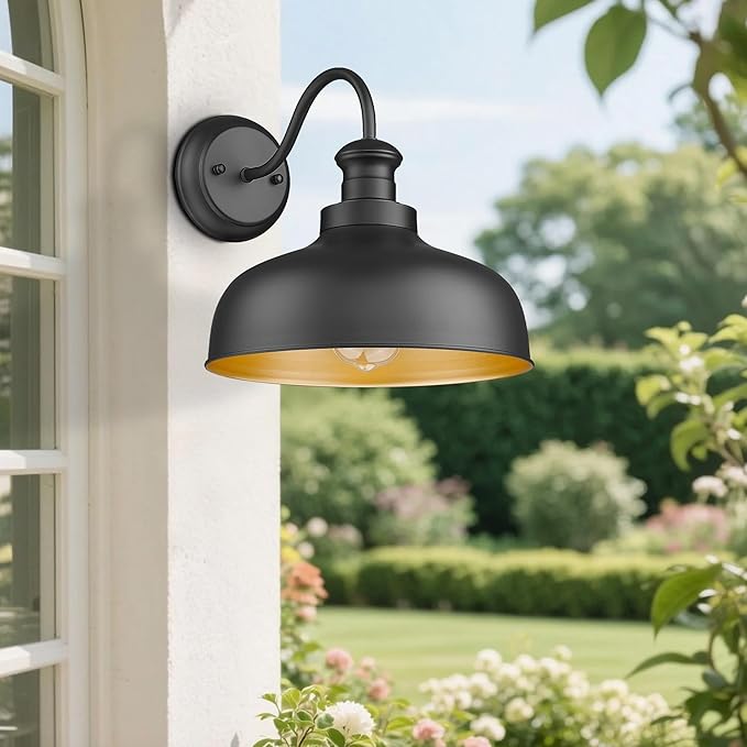 Outdoor Farmhouse Barn Light, 11.5 Inch Outside Wall Sconce, Weather Resistant Anti-Rust Farmhouse Exterior Wall Mount Light, Outdoor Lantern Lamp for Porch, Garage, Patio, Entryway (Black, 8 Pack)