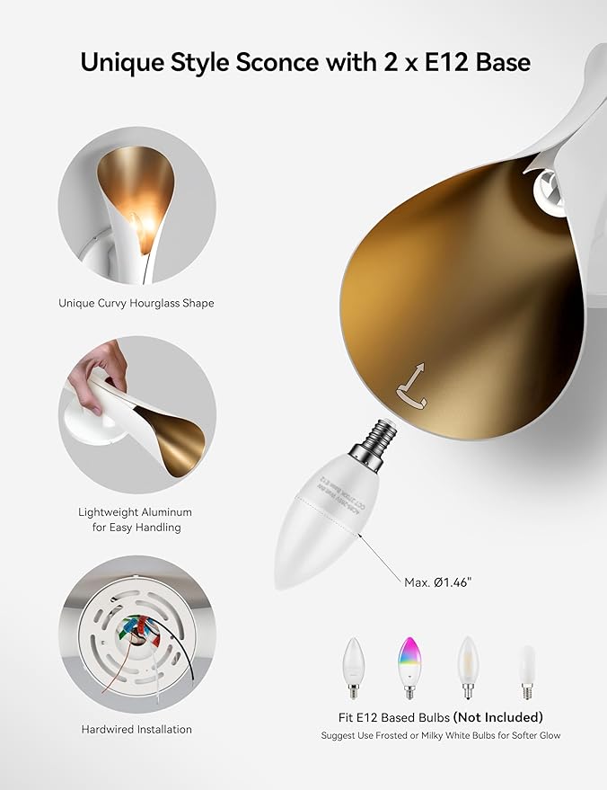 Tubicen Wall Sconce Dimmable Movie Theater Wall Sconces Indoor Curve Up and Down Lights Modern Art Sconces Wall Lighting for Living Room Bedroom Stairway Hallway E12 Base Hardwired 15.7" H