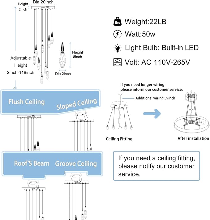 H118 Chandeliers for High Ceiling Gold Modern Crystal Pendant Light 12-Lights Crystal Raindrop Chandelier for Living Room Staircase Villa