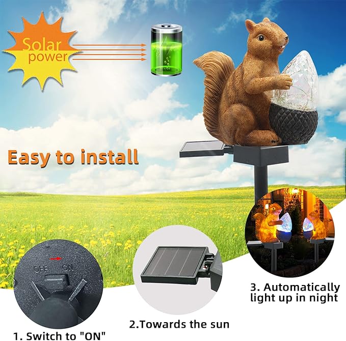 Upgraded Solar Garden Lights Outdoor Decor, Solar Squirrel Stake Lights Colorful LED, IP65 Waterproof Squirrel Decorative Lights, for Yard Patio Garden Lawn Decoration