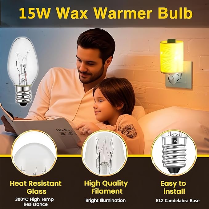 Salt Lamp Bulbs - 15 Watt Light Bulbs for Scentsy Wax Warmer,Candle Warmer & Himalayan Salt Lamp,18-Pack C7 Replacement Bulbs,WarmWhite - Dimmable
