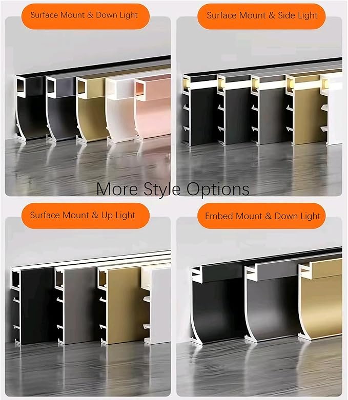 LED Aluminium Metal Baseboard Trim, Apricot Gray Finish 3 Pack 1.97 Inch x 8.2 Ft Total 24.6 Ft 50mm x 2500mm LED Channel Line Light Aluminum Wall Base Board Cover Cove Molding Skirting Trim