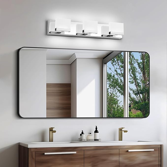 SineRise LED Modern Bathroom Vanity Light Fixtures (3-Light, 24-Inch, 6000K), Chrome Modern Acrylic Bathroom Wall Lighting Fixtures Over Mirror