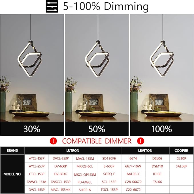 Modern LED Chandelier Black Farmhouse Rectangular Pendant Light Fixtures 4000K 20W Dimmable Height Adjustable Pendant Lighting for Dining Room Kitchen Island Bedroom Living Room Foyer（1-Pack）