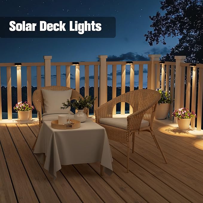 NIORSUN Solar Fence Lights,8 Pack Solars Deck Light,Warm White Color,Outdoor Bulb Waterproof Led IP65,Power Patio Lamp with Lenses for Outside/Backyard/Railing/Yard(Black)