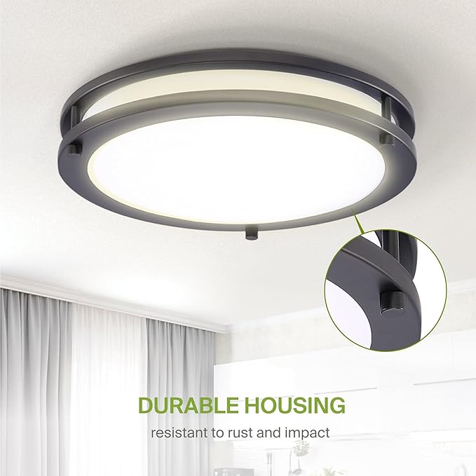 ASD LED 16" Round Flush Mount Lighting, Close to Ceiling Light Fixture | 3CCT, Dimmable, Energy Star, ETL Listed | 24W 1900LM 3000-5000K 120V | Low Profile Double Ring Lamp | Dark Bronze, 4 Pack