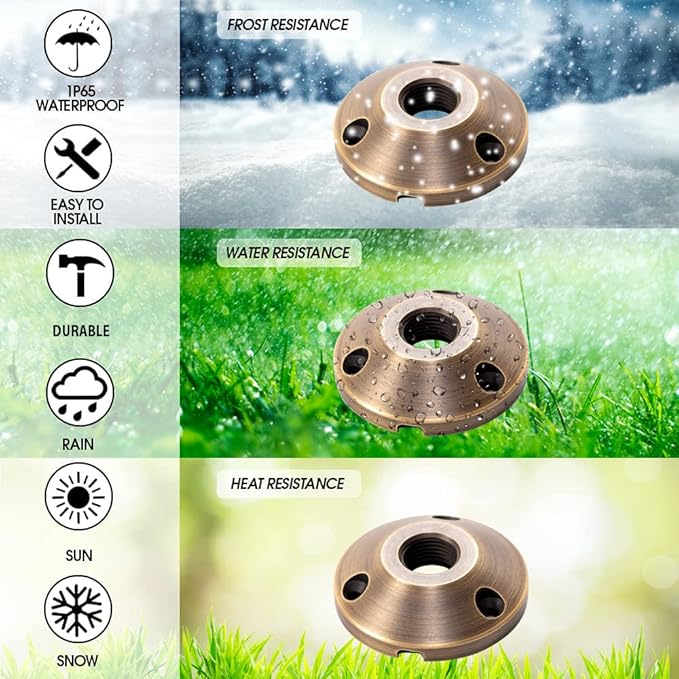 LED Lights Brass Mounting Plate Heavy Duty Surface Flush Mount Low Voltage LED Light Outdoor Landscape Lighting Mushroom Security Garden Lights Home Patio Deck Pool (4 Pack)
