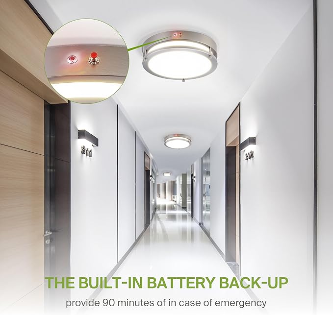 ASD LED 14" Round Flush Mount Lighting, Close to Ceiling Light Fixture | 3CCT, Dimmable, Battery Backup, ETL Listed | 21W 1860LM 3000-5000K 100-277V | Low Profile Double Ring Lamp | Nickel, 4 Pack