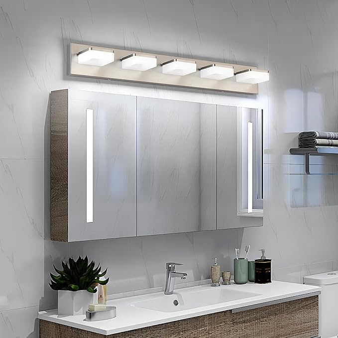 Brushed Nickel Vanity Lights for Bathroom 5 Light Vanity Lighting Fixtures for Mirror 32" Adjustable 5500K Modern LED Vanity Light Over Mirror, Bath Wall Lighting Fixtures