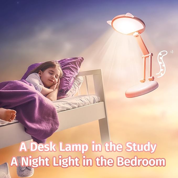 One Fire Cute Desk Lamp Pink Dorm Lamps for College Girls Foldable Portable Rechargeable Dimmable Cute Cat Lamp Kawaii Room Decor,College Dorm Decor for Girls Pink Classroom Essentials