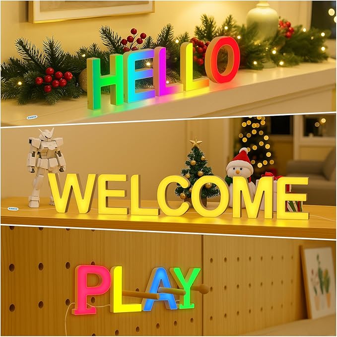Light Up LED Letter Lights – USB Powered Color Changing Alphabet Sign, APP Controlled Night Light for Bedroom, Party, Birthday, Christmas & Valentine Decorations, R