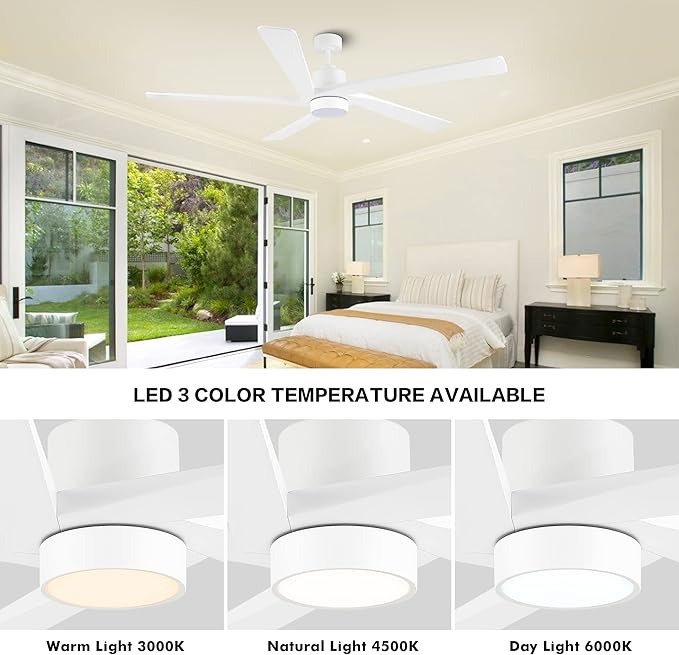 WINGBO 72 Inch DC Ceiling Fan with Lights and 3 Downrods, 5 Reversible Carved Wood Blades, 6-Speed Noiseless DC Motor, Modern Ceiling Fan in White Finish, ETL Listed