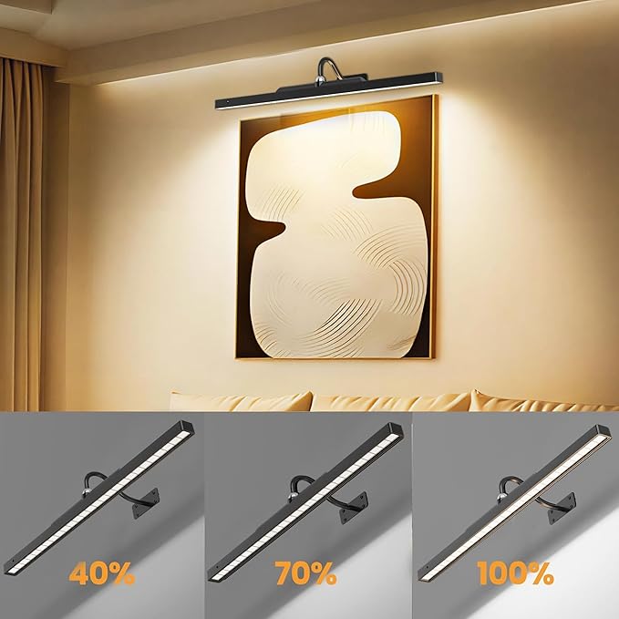 2 Pack Lights for Pictures on Wall Black - Cordless Battery Powered Wall Art Lighting with Dimmable Remote for Living Room, Bedroom & Hallway