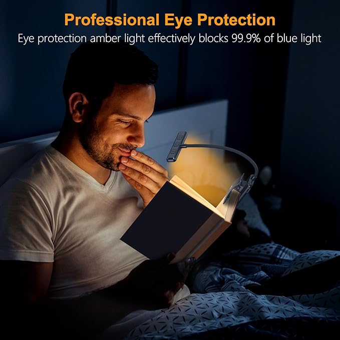 Gritin 19 LED Rechargeable Book Light for Reading in Bed with Memory Function- Eye Caring 3 Color Temperatures,Stepless Dimming Brightness,80 Hrs Runtime Clip on Light for Book Lovers-Pacific Blue