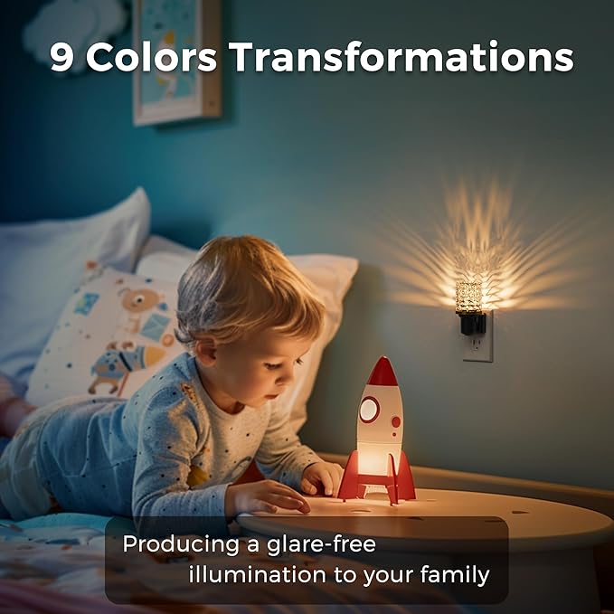 L LOHAS LED Night Light, Dimmable Night Lights Plug into Wall, Color Changing Nightlight RGB with Auto Light Sensor, 0-100LM Adjustable Brightness LED Night Light