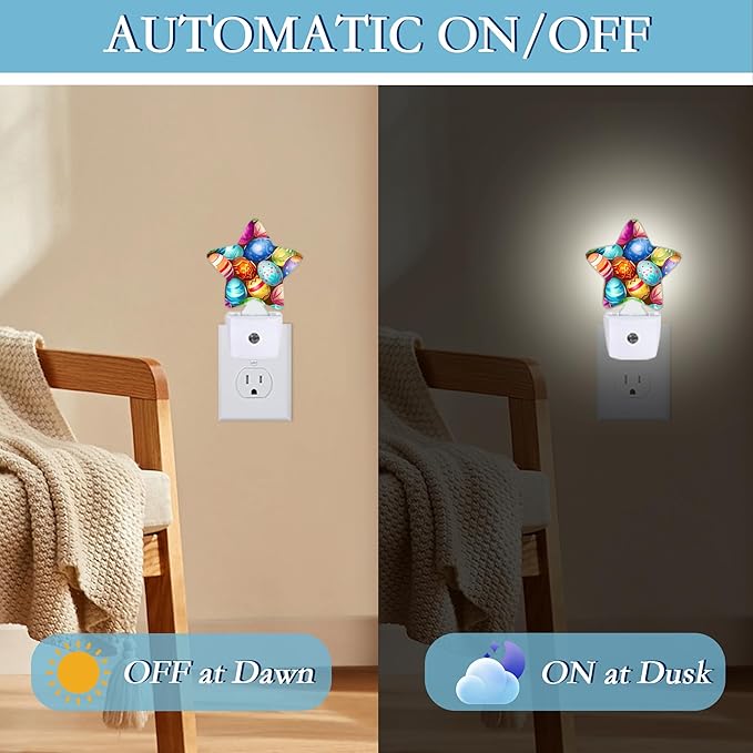 Easter Colorful Eggs Night Light,Plug-in Wall Led Night Lights Decor for Boys Girls Room,Dusk to Dawn Sensor Wall Lamp for Bedroom/Bathroom/Hallway,0.5w