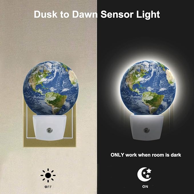 EKOBLA Earth Night Lamp Planet World Geography Globe Continents Oceans Night Light Plug in Auto Sensor Dusk to Dawn Nightlight for Bedroom, Bathroom, Hallway, Living Room, Kitchen