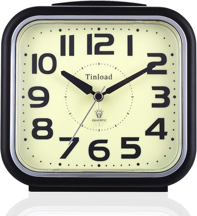 5.5" Large Analog Alarm Clock Silent Non Ticking, Glow in Dark dial, Gentle Wake, Beep Sounds, Increasing Volume, Battery Operated Snooze and Manual Light, Easy Set (Best for Elder)