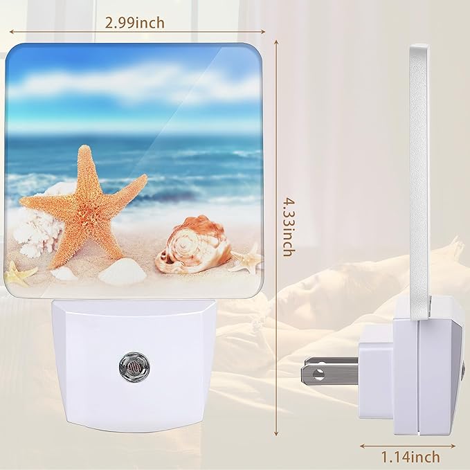 YASHILAIYA Seashells Starfish Seashore Night Light,Tropical Beach Night Lights Plug-in Dusk to Dawn Sensor Nightlights for Bedroom Bathroom Hallway Stairs