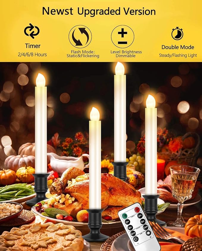 YAUNGEL Window Candles Battery Operated, 10 Packs LED Christmas Flameless Candles with Timer Electric Lights with Removable Candlesticks Suction Cups for Christmas Decorations, Black