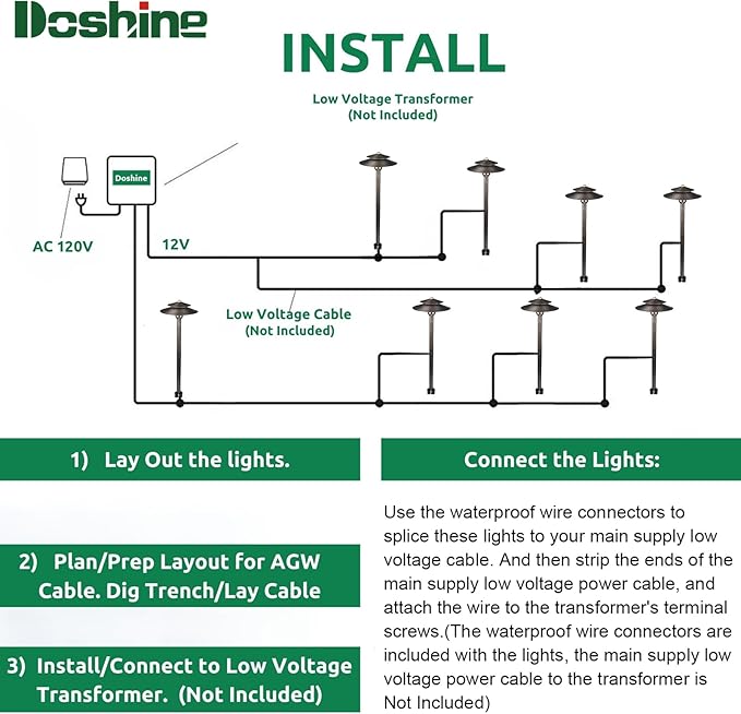 DOSHINE® Solid Brass Low Voltage Landscape Lighting Pathway Lights (8.25" Shade, 22" Tall) with Replaceable 3W G4 LED Bulb 3000K AC/DC 12V and Ground Stake for Outdoor Walkway Driveway (DOU, 4-Pack)