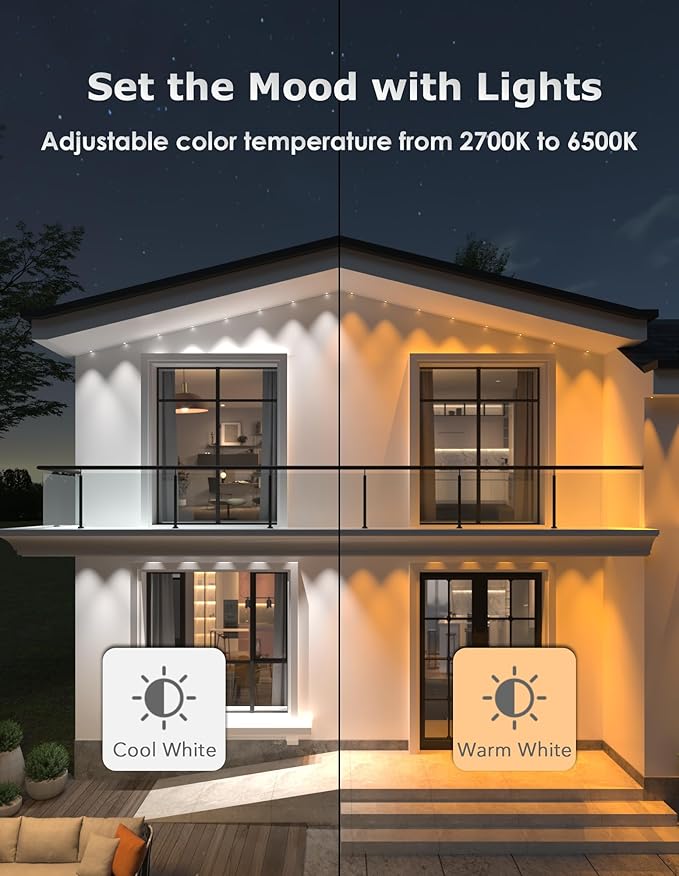 Permanent Outdoor Lights, 100ft with 90 RGB+IC LED Lights for House, 75 Scene Modes, IP68 Waterproof Eave lights Compatible with Alexa, Google Assistant for Halloween, Christmas, Outdoor Daily Decor