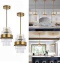 Pendant Light Fixtures, 7inch Modern Glass Pendant Light, 2 Pack Brass Color Kitchen Island Pendant Lights, Height Adjustable Pendant Lighting