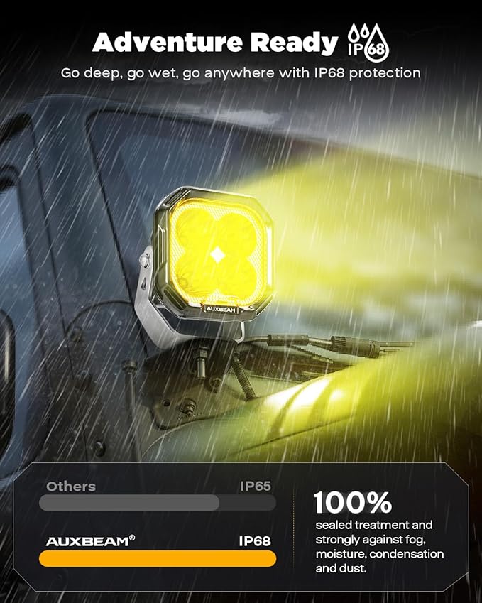 Auxbeam Color Play Series Spot Beam 3" 100W LED Pods, Amber White DRL & Turn Signal, Dual Color Lens Covers, 11600LM Cube Lights Offroad Fog Bumper Ditch Lights, for 4x4 Jeep Ford Polaris Can-am