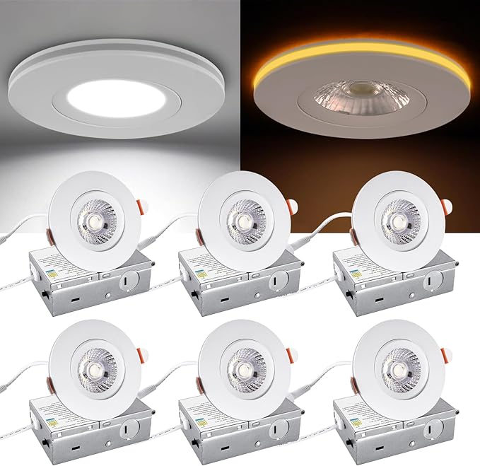 3 Inch LED Recessed Lights, Dimmable Gimbal Lights with Night Light, 360° Rotation, 8W+3W, Canless, ETL Certified, Perfect for Soffit, Kitchens, Hallways, and Indoor Use, White, 6 Pack