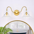 Gold Bathroom Vanity Light Fixtures 2 Lights Vanity Lights for Bathroom with Floral Crystal Glass Shade Modern Wall Lighting Fixtures Over Mirror(Exclude E26 Bulb)