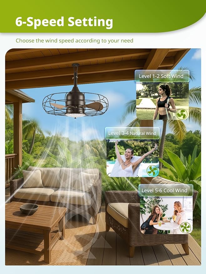 Orison Gazebo Fan,Outdoor Ceiling Fans with Light for Patios and Remote,21'' Wet Rated Outdoor Hanging Fan for Gazebo, Plug in Caged Lighting for Pergola Canopy, 3 Color LED Light, Waterproof