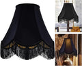 GO&SO Black Silk Bell Lamp Shades Petal Edge Braid with Black Fringe Trim, 6"x13"x10.6"(Spider), Classic Scalloped Lamps Shade Hand Crafted, Replacement Lamp Shades for Table,Floor Lamps,Easy Assembly