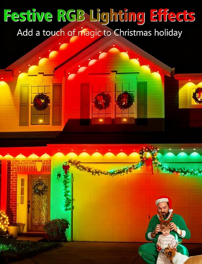 100FT Permanent Outdoor Lights, 60 LED Smart RGB&IC Outdoor Eave Lights with App/Remote Control, 209 Scene Modes, IP67 Waterproof Outside Light for House Party Christmas