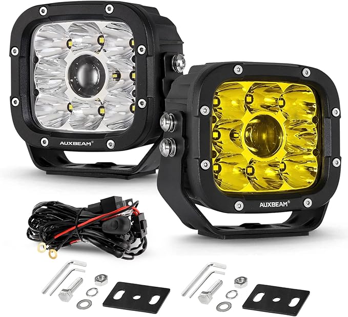 Auxbeam XP-Ultra Series 5" 110W LED Pod Lights, Hyper Spot Beam, Amber White Cube Offroad Lights, Dual Color Lens Covers, Off-Road Amber Fog Spotlight, Pair