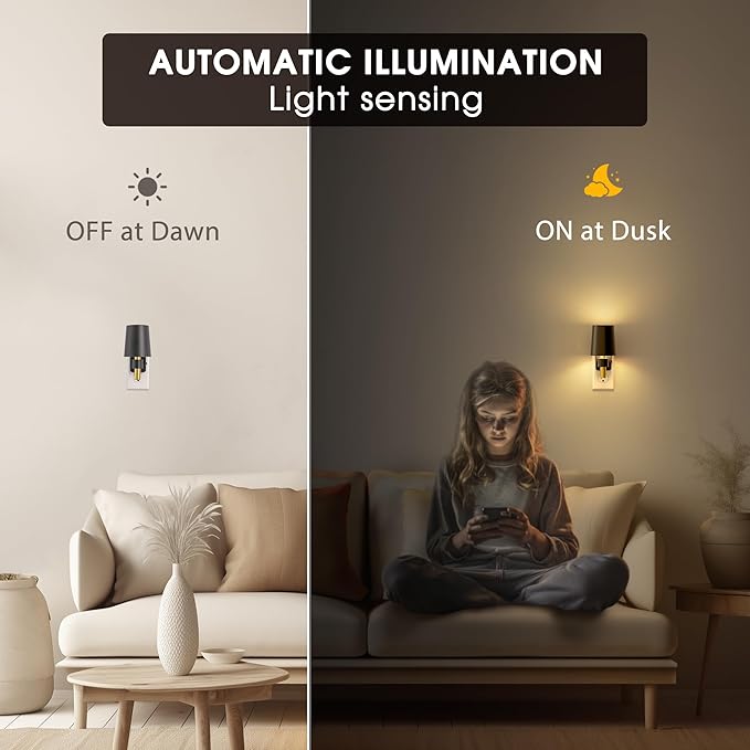 Night Light, Night Lights Plug into Wall, Dusk to Dawn Sensor, Soft White 3000K, 0-100LM, Plug in NightLight, Vintage Night Light Lamp for Hallway Bedroom Stairway