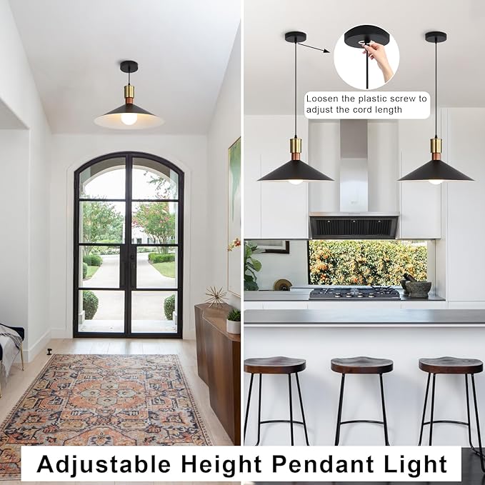 16 Inch Modern Black Pendant Light, Minimalist Cone Pendant Lamps for Kitchen Island, Industrial Adjustable Height Hanging Lights Indoor for Barn Dining Living Entryway Shop (Style A-1 Pack)