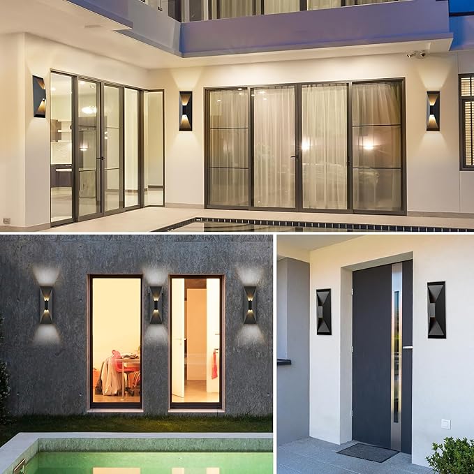 Modern Outdoor Wall Light 2 Packs, LED Up Down Wall Light, 15 Inch Modern Outdoor Wall Sconces Black with 3000K 1000 Lumen, Waterproof Wall Light Fixture for Garage Porch Patio Door