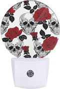 EKOBLA Halloween Decorative Night Light Red Rose and Skull Dead Head Vintage Night Lights Plug into Wall Dusk to Dawn Sensor for Men Women Boys Girls