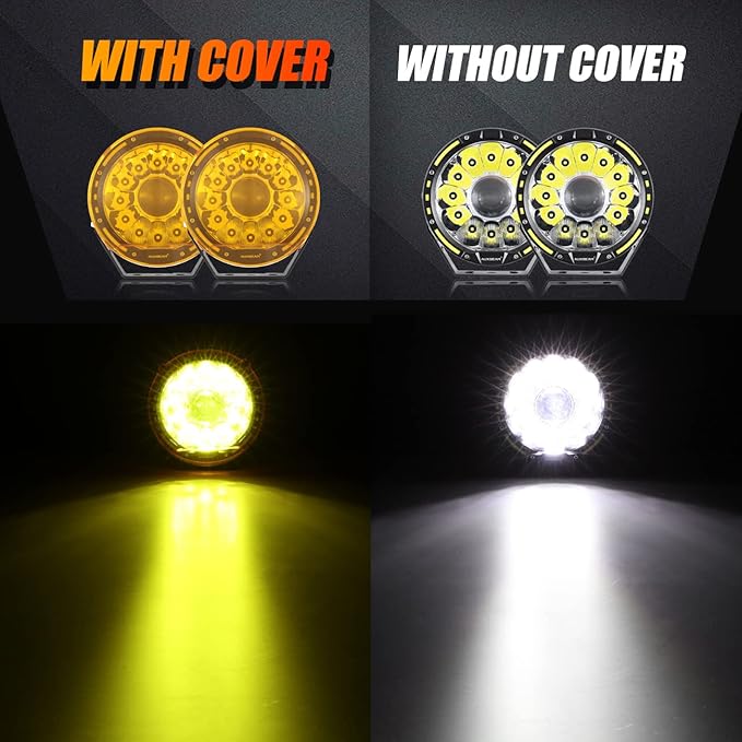 Auxbeam 7 Inch Amber Light Covers, Round Offroad Lens Covers, Amber Fog Filter, Yellow Tint Color Lens, 7" Diameter Lens Cap, Snap-on Design, 2 Packs