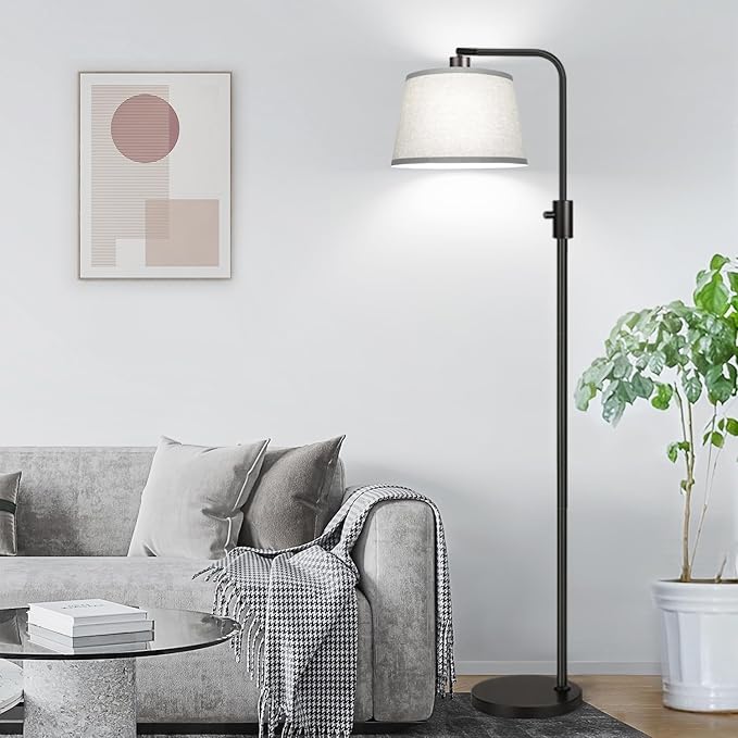 【Upgraded】 Dimmable Floor Lamp, 1000 Lumens LED Edison Bulb Included, Arc Floor Lamps for Living Room Modern Standing Lamp with Gray Shade, Tall Lamps for Living Room Bedroom Office Dining Room