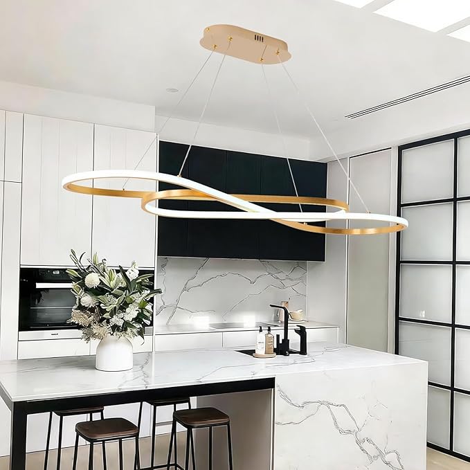 Gold Modern Chandelier for Dining Room,Creative Modern Led Pendant Light for Kitchen Island Lighting Dimmable 39.73" Twist Design Modern Led Chandelier 3000K-6500K Adjustable Color Temperature
